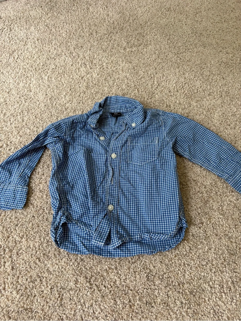 Gap Baby Button Up Blue Plaid Oxford Shirt Long Sleeve 18-24 Months